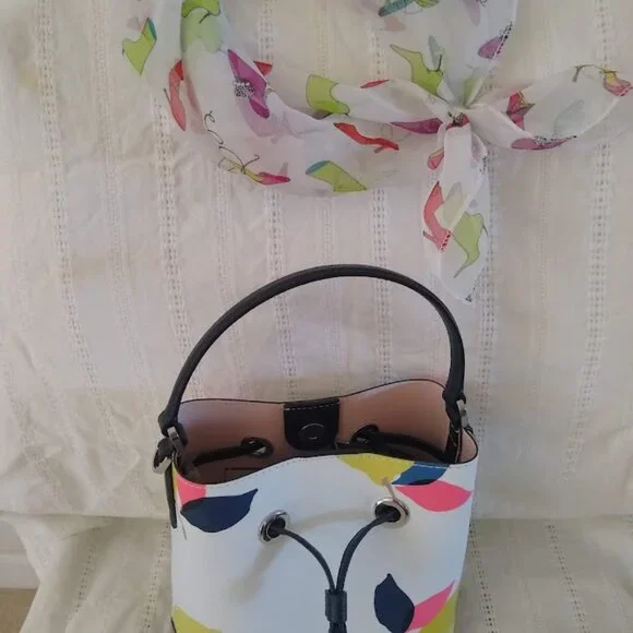 NWOT Kate Spade 'Eva'  w-a matching scarf! crossbody bucket tote multi-colors - Picture 11 of 11